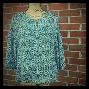 Matison Stone Blue Hexagon Print Top Size 6